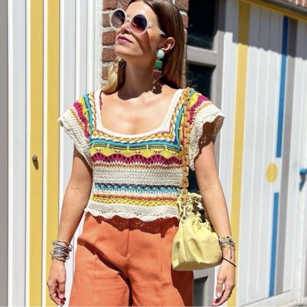 Zara Multicolor Striped Crochet Crop Top